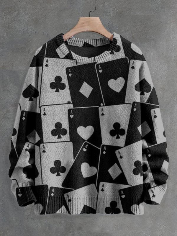 Men's Poker Ace Art Print Knit Sweatshirt