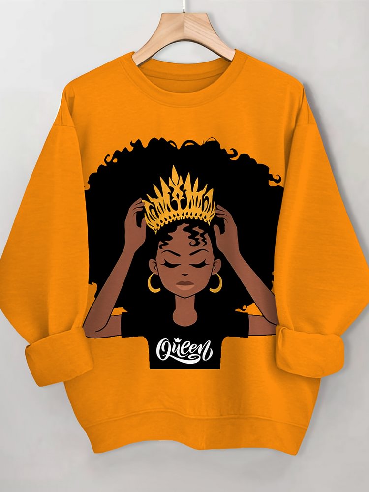 Women's Black Queen Print Cotton Long Sleeve T-Shirt Thin Sweatshirt