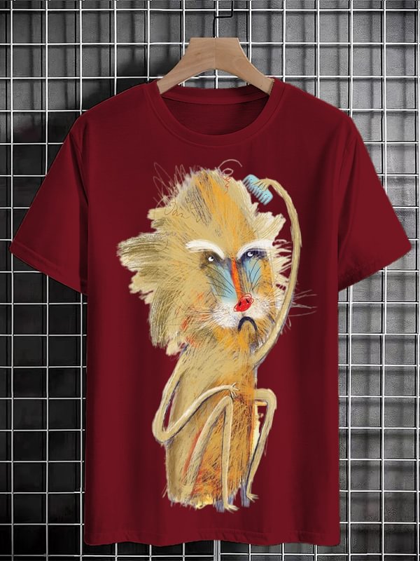 Men's Funny Sketch Line Monkey Graphic Print Cotton Casual T-Shirt
