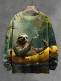 Men's Sloth On A Boat Print Knit Sweatshirt