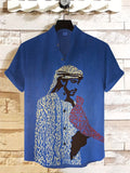Men's Calligraphy Patterns Arab Bird Print Casual Shirt