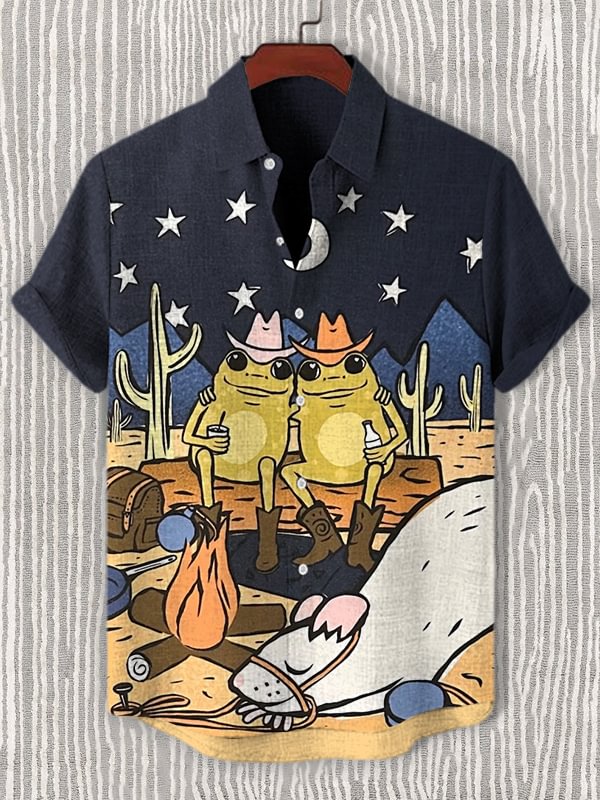 Men's Cowboy Frog Brothers Art Print Casual Shirt