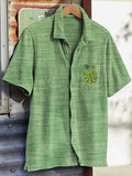 Men's St. Patrick's Day Clover Pocket Art Print Casual Shirt