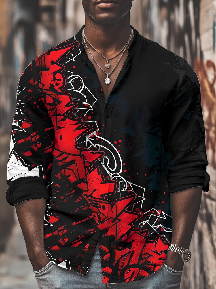 Men's Letters Graphic Print Long Sleeve Shirt