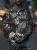 Men's Gothic Retro Skull Poker Cards Art Print Hooded Sweatshirt