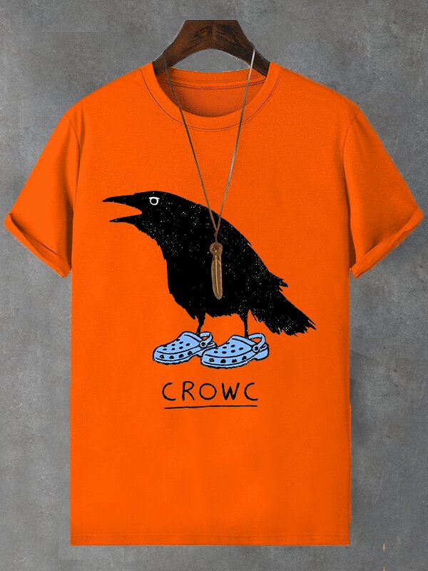 Men's Halloween Crow Wearing Hole Shoes Print Cotton Casual T-Shirt