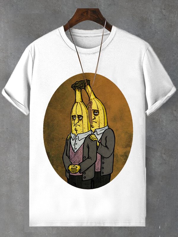Men's Introverted Bananas Print Cotton Casual T-Shirt