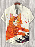 Men's Cat Playing Piano Art Print Casual Shirt
