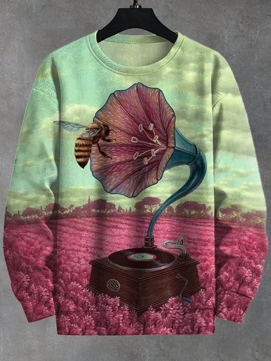 Men's Bee Phonograph Vintage Print Casual Sweatshirt