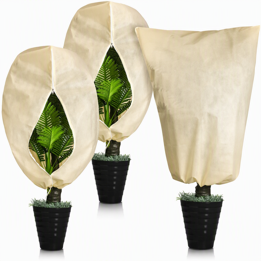 Non Woven Plant Frost Protection Cover Bag Winter Cold Protection with Drawstring and Zipper for Shrubs and Trees