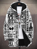 Men's Music Soul Letter Street Graffiti Art Print Fleece Lined Hooded Trench Coat