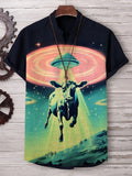 Men's Cows Abducted By UFO Print V Neck T-Shirt