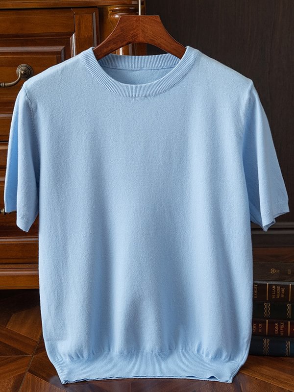 Men's Casual Plain Round Neck Short Sleeve Knitted T-Shirt