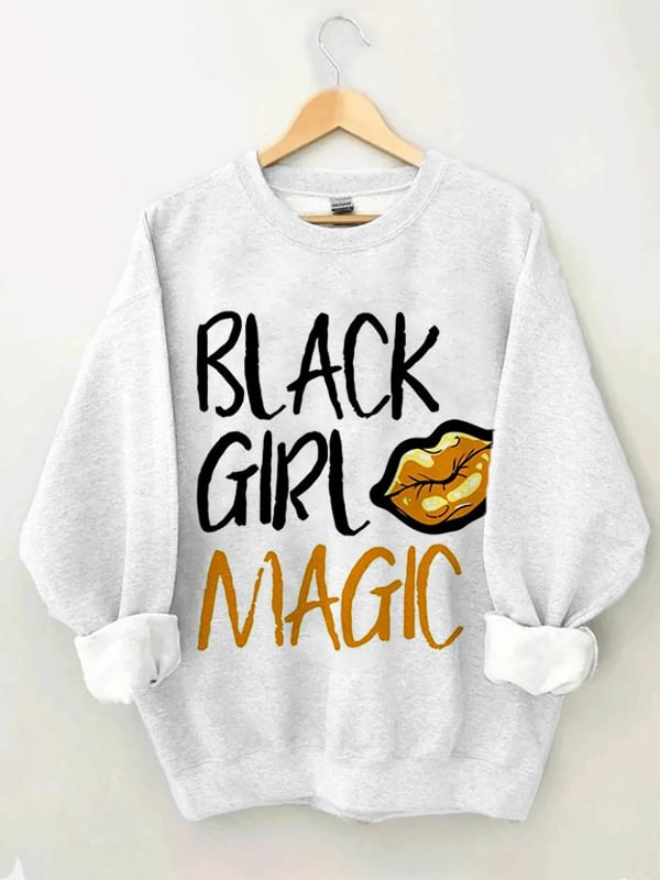 Women's Black Girl Magic Lip Print Casual Sweatshirt