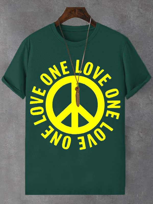 Men's One Love Peace Graphic Print Cotton Casual T-Shirt