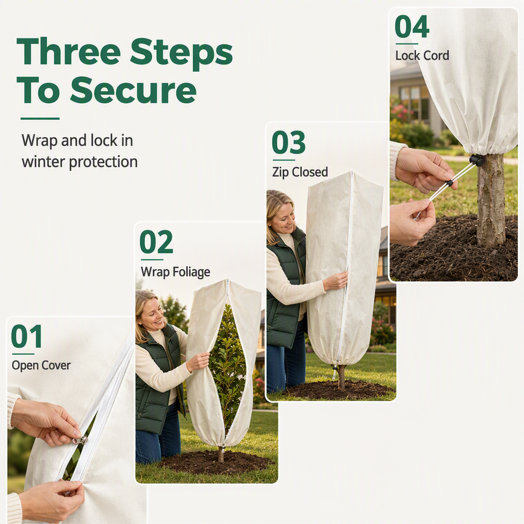 Non Woven Plant Frost Protection Cover Bag Winter Cold Protection with Drawstring and Zipper for Shrubs and Trees