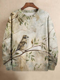 Men's Sparrows On Branches Spring Scenery Print Casual Sweatshirt