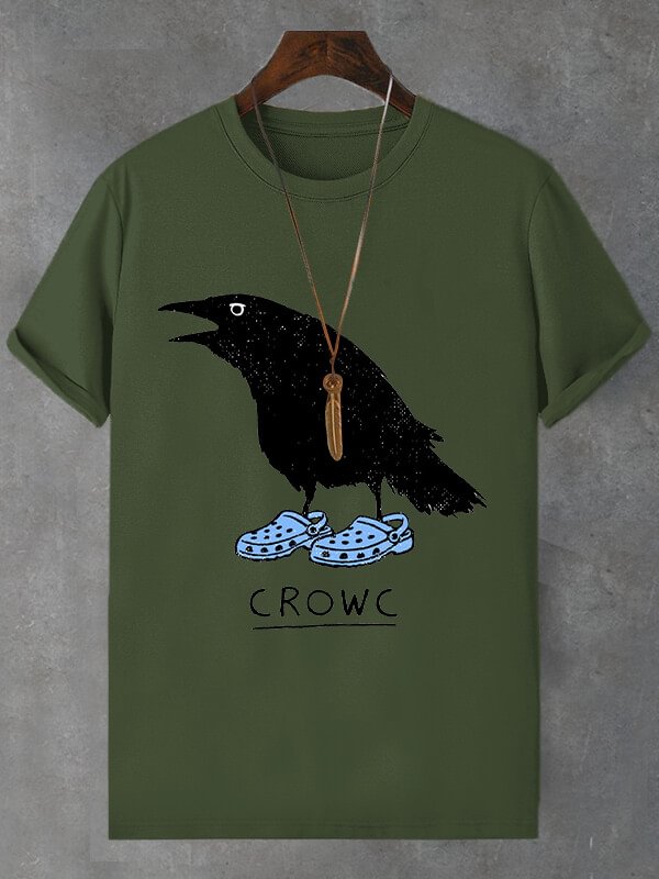 Men's Halloween Crow Wearing Hole Shoes Print Cotton Casual T-Shirt
