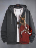 Men's Hip-hop Kangaroo Print Hooded Zip Up Jacket