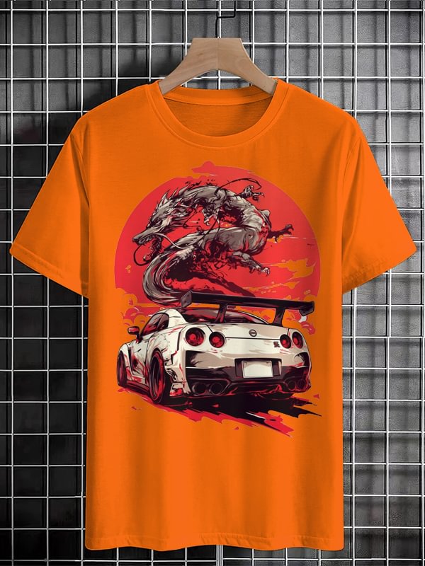 Men's Cool Dragon Car Illustration Print Cotton Casual T-Shirt