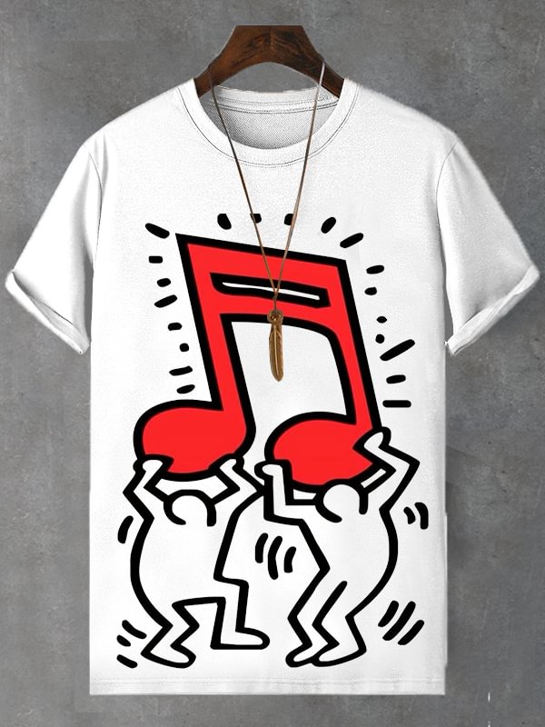 Men's Man Holding Musical Note Print Cotton Casual T-Shirt