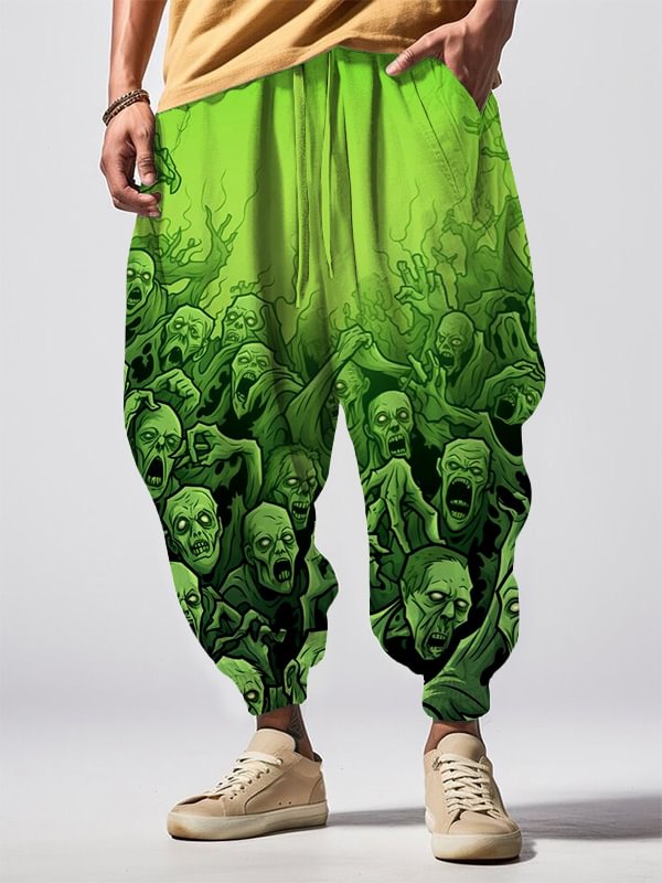 Men's Scary Zombie Hordes Print Loose Drawstring Sweatpants