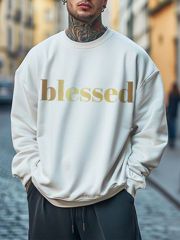 Men's Blessed Print Cotton Casual Sweatshirt
