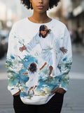Women's Jesus and Black Girl Print Cozy Sweatshirt