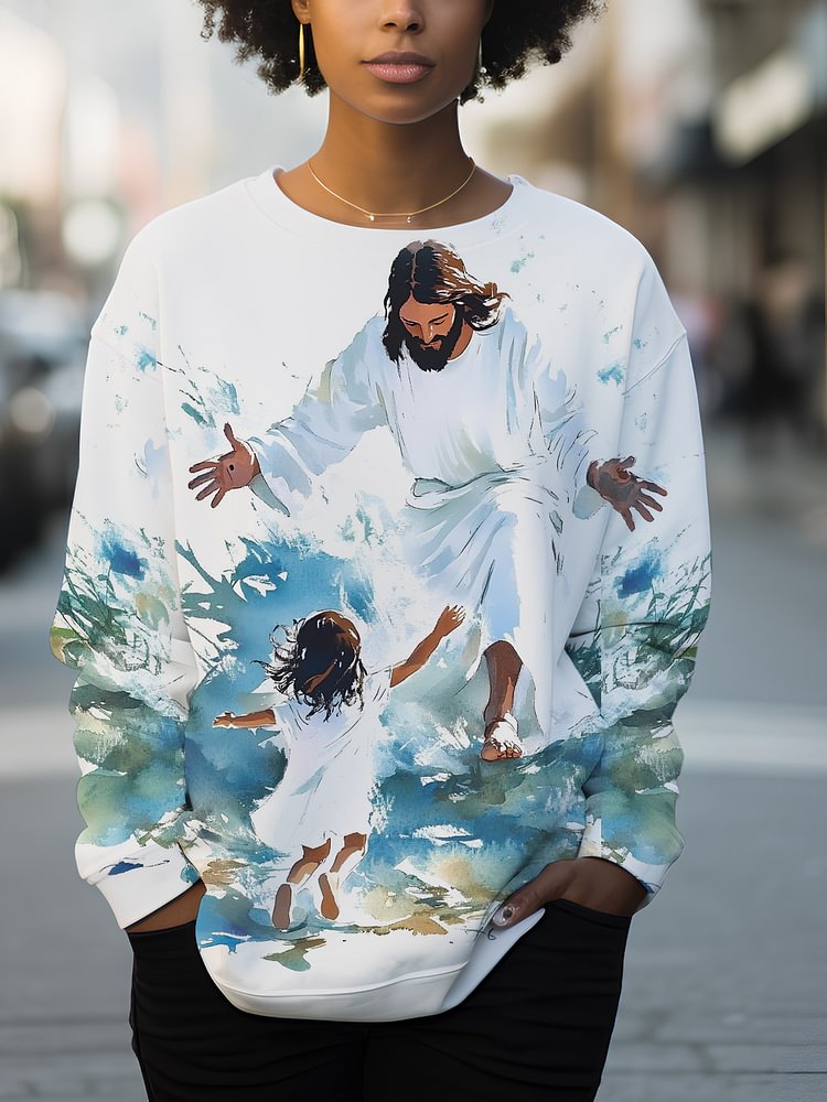 Women's Jesus and Black Girl Print Cozy Sweatshirt
