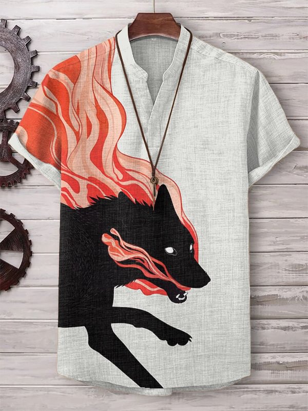 Men's Black Dog Fluid Art Print V Neck T-Shirt
