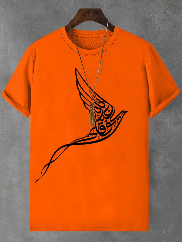 Men's Peace Dove Calligraphy Art Print Cotton Casual T-Shirt