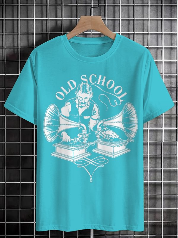 Men's Retro Music Slogan Old School Print Cotton Casual T-Shirt