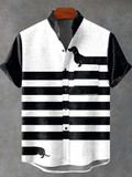 Men's Funny Long Black Dachshund Dog Print Casual Linen Blend Shirt