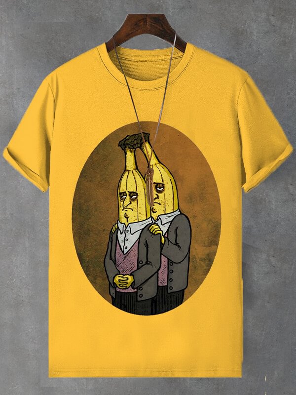 Men's Introverted Bananas Print Cotton Casual T-Shirt