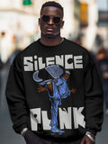 Men's Silence Punk Illustration Print Casual Sweatshirt