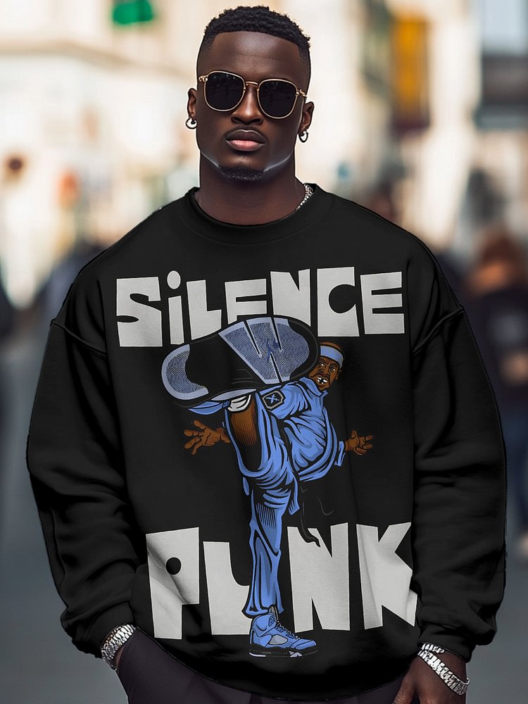 Men's Silence Punk Illustration Print Casual Sweatshirt