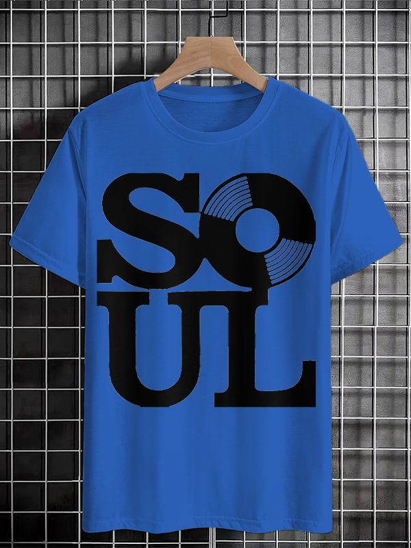 Men's Retro Soul Record Graphic Print Cotton Casual T-Shirt