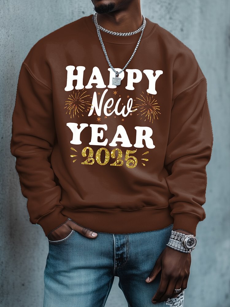 Men's Happy New Year 2025 Print Cotton Casual Sweatshirt
