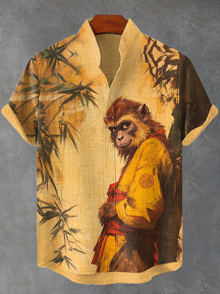 Men's The Monkey Under The Tree Japanese Art Print Short Sleeve Shirt