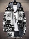 Men's Vintage Music Speaker Print Hooded Trench Coat