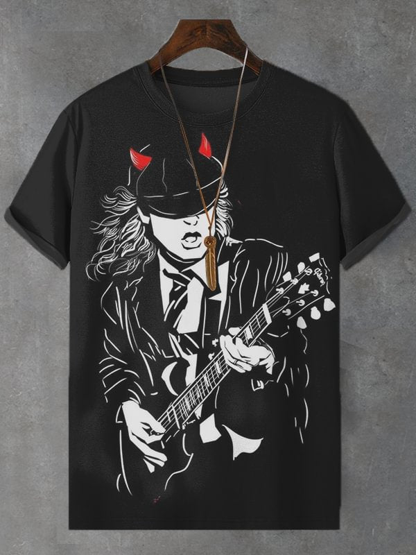 Men's Dark Art Punk Guitarist Print Casual T-Shirt