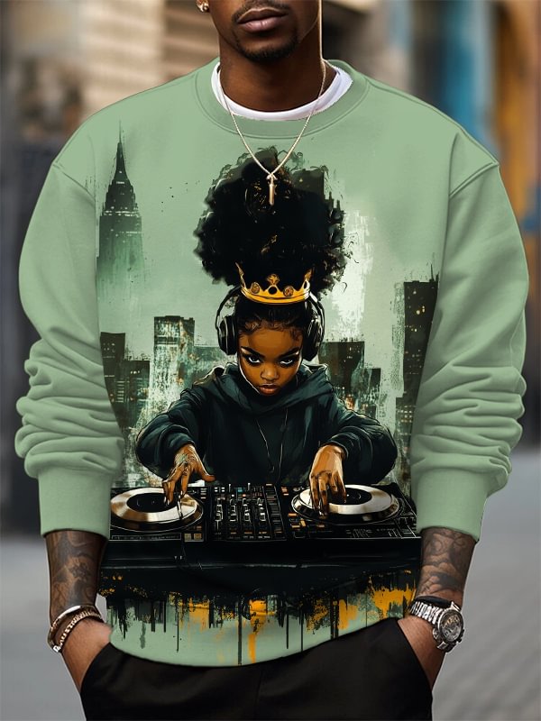 Men's Black Queen DJ Girl Music Lover Art Print Casual Sweatshirt