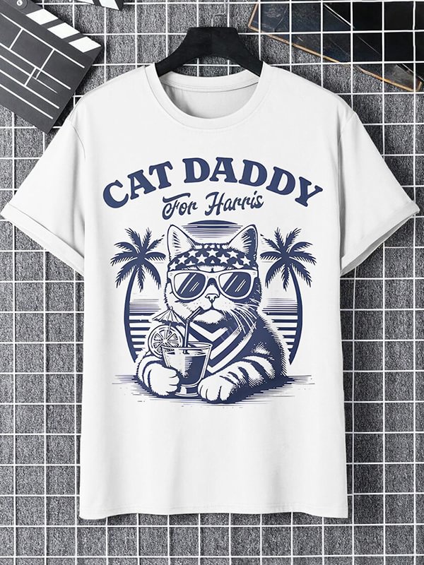 Men's Cat Daddy For Harris Holiday Graphic Print Cotton Casual T-Shirt