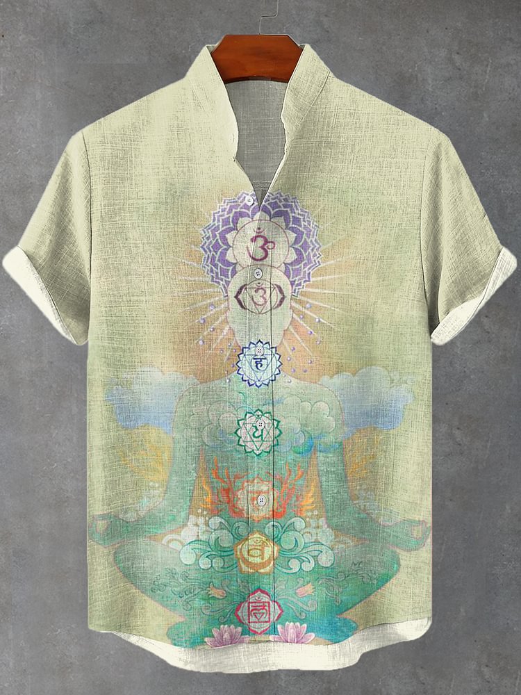 Men's Mystical Anthropology Chakra Spirituality Art Linen Blend Shirt