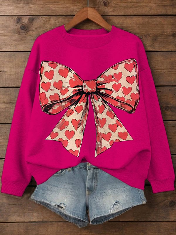 Women's Valentine's Day Love Butterfly Print Cotton Long Sleeve T-Shirt Thin Sweatshirt