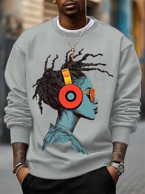 Men's Reggae Music Cool Girl Graphic Print Cotton Casual Sweatshirt