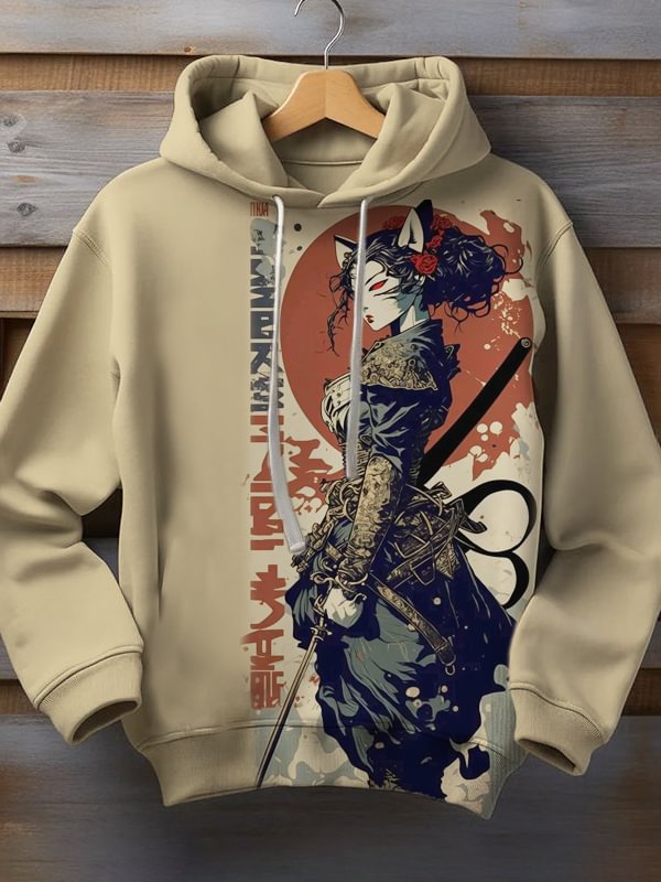 Men's Anime Art Print Long Sleeve Hoodie