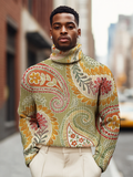 Men's Retro Abstract Paisley Floral Print High Neck Knit Sweatshirt