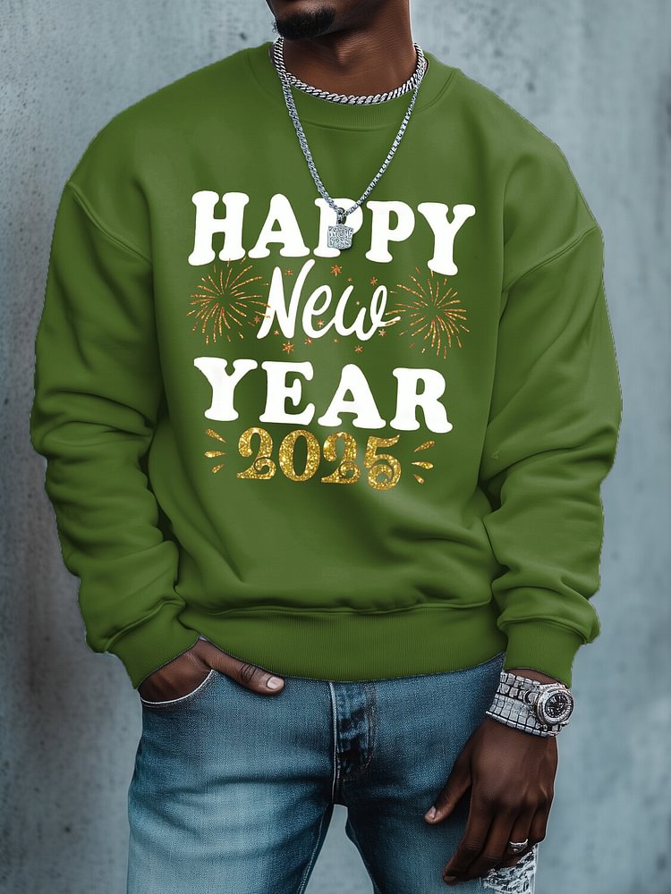 Men's Happy New Year 2025 Print Cotton Casual Sweatshirt