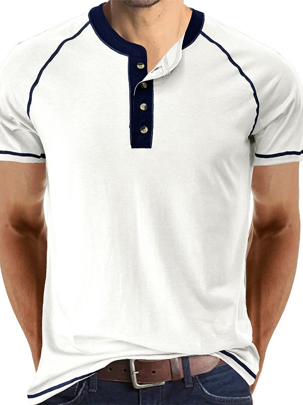 Men's Casual Half Button Short Sleeve Slim Fit Henley T-Shirt
